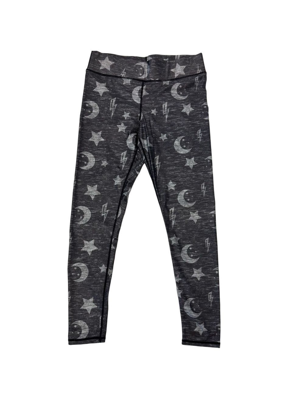 New Terez Leggings Silver Gray Lightning Moon Stars Women L Metal Glam Active